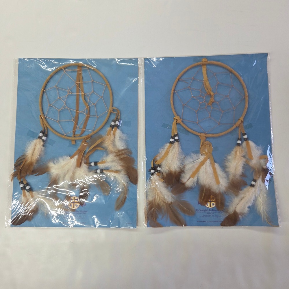 St. Joseph's Indian School Dreamcatcher Set of 2 OS Tan Brown Feather Bead Decor